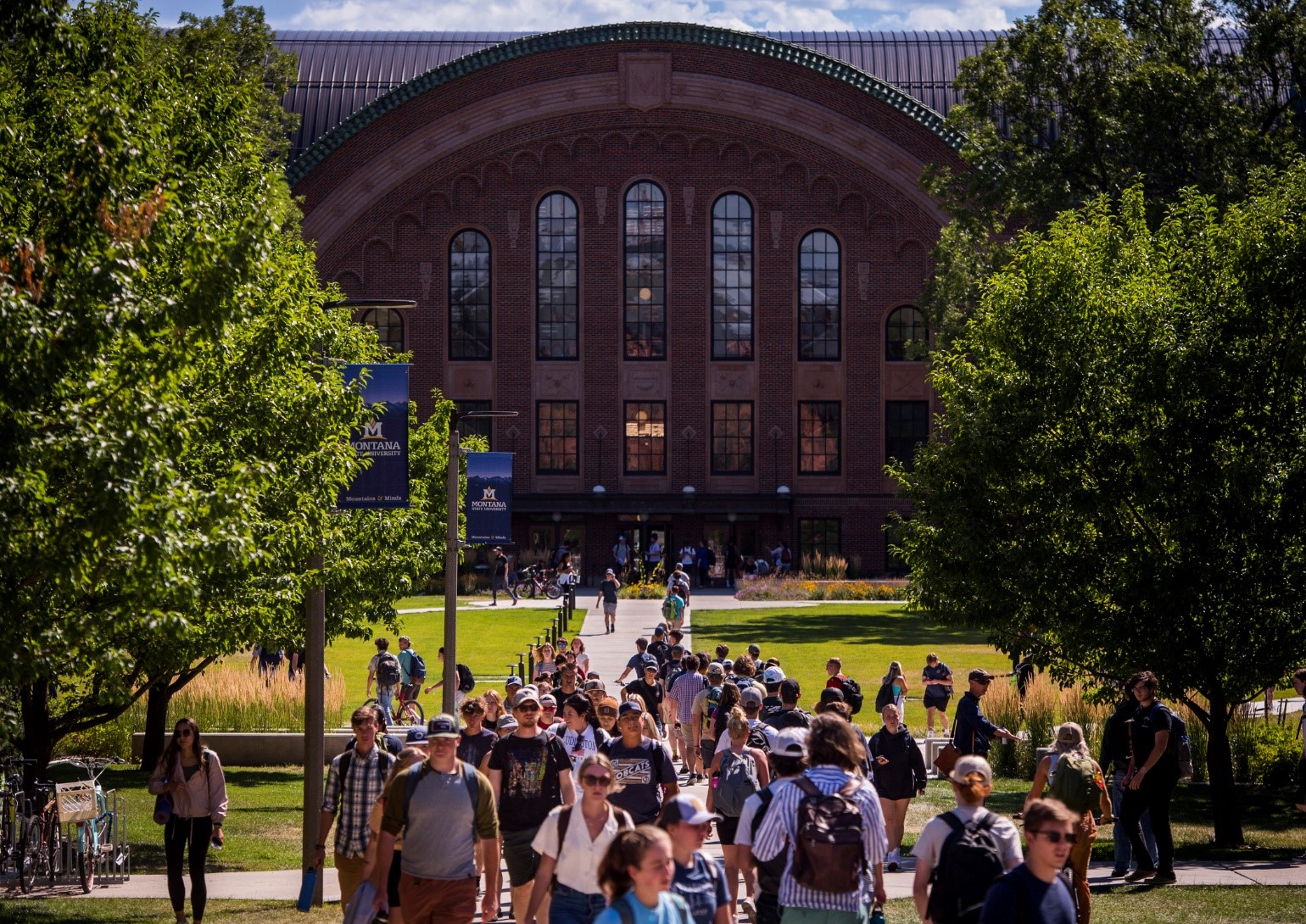 Romney Hall and students