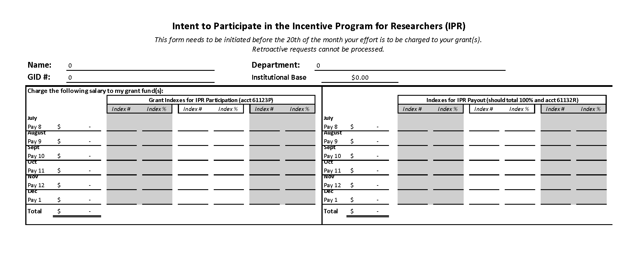 example of the Financial Information portion of the IPR Intent to Participate Form