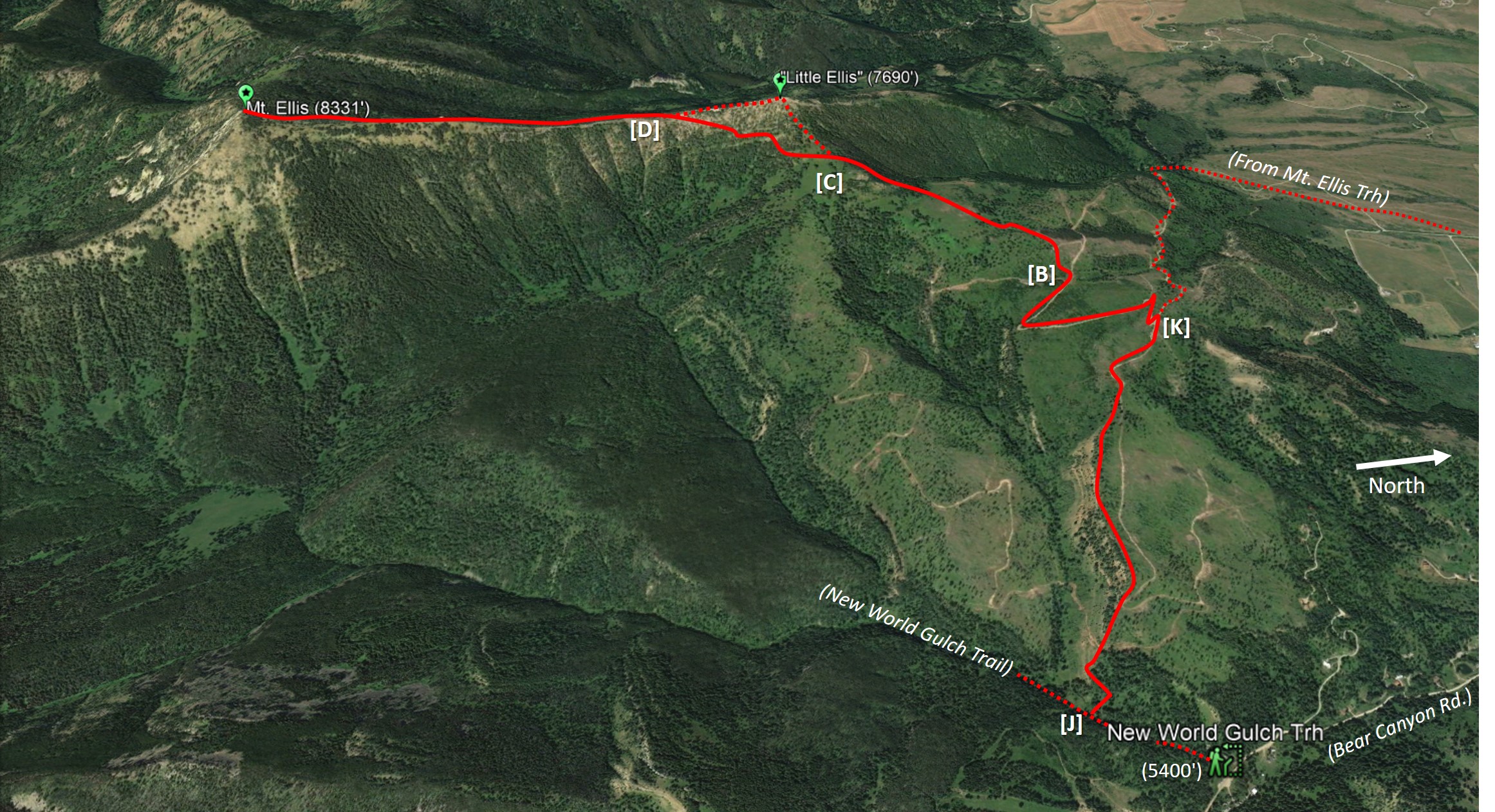 mt ellis route from New World Gulch