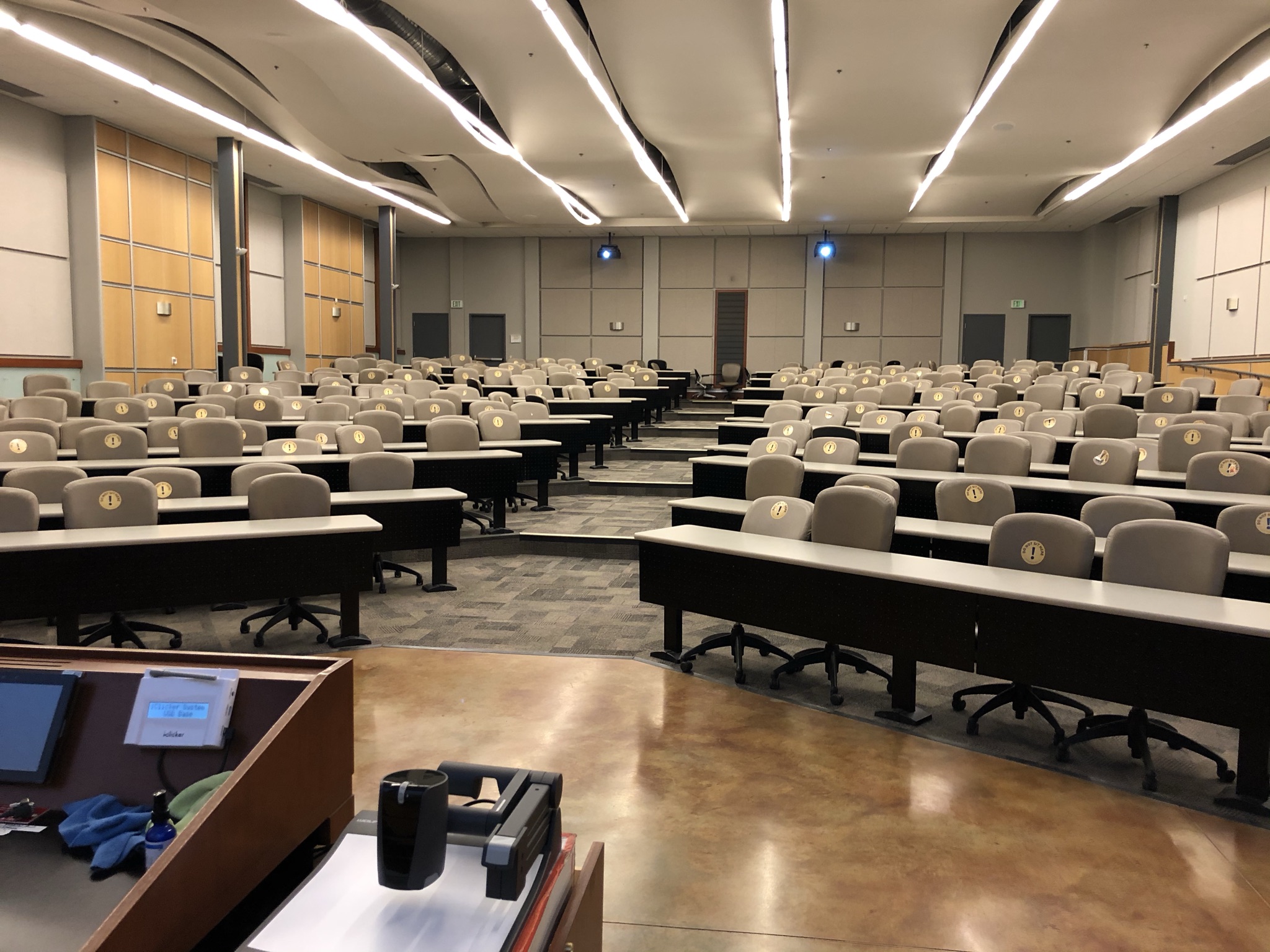 View of class from instructor's podium in Gaines 101