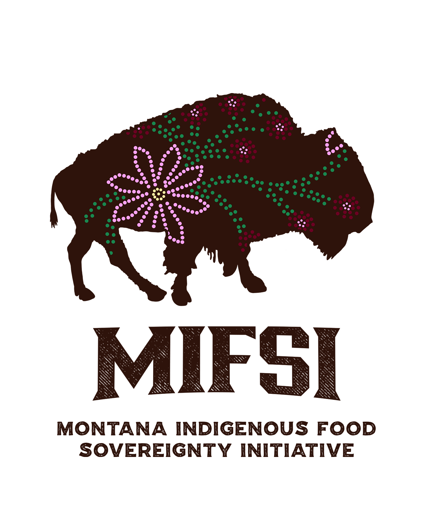 A logo of a bison with stylized flowers, with the words 'Montana Indigenous Food Sovereignty Initiative' below