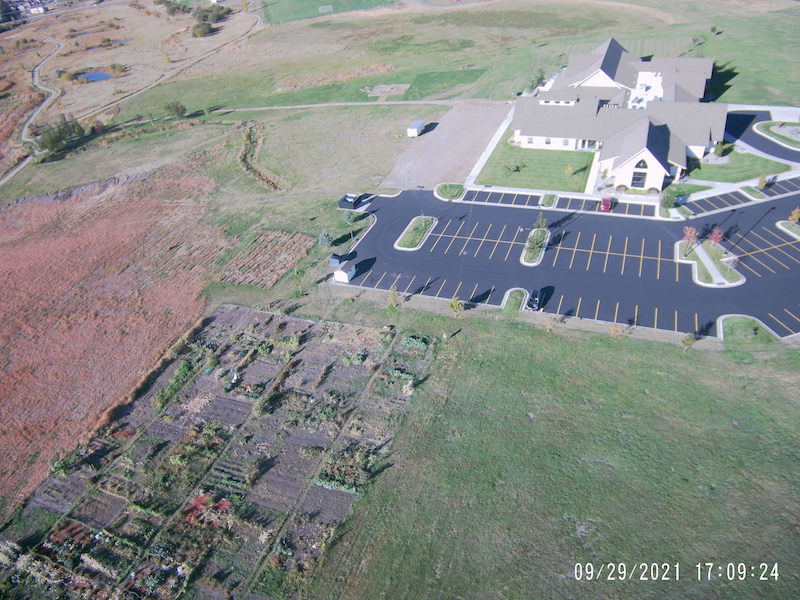 Aerial view of a community garden