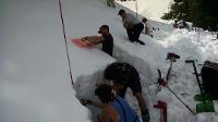 Snow Science students using food coloring to examine water infiltration into snow, Bridger Bowl, MT