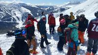 Snow Science students learning about avalanche terrain from the Big Sky Ski Patrol, Big Sky, MT
