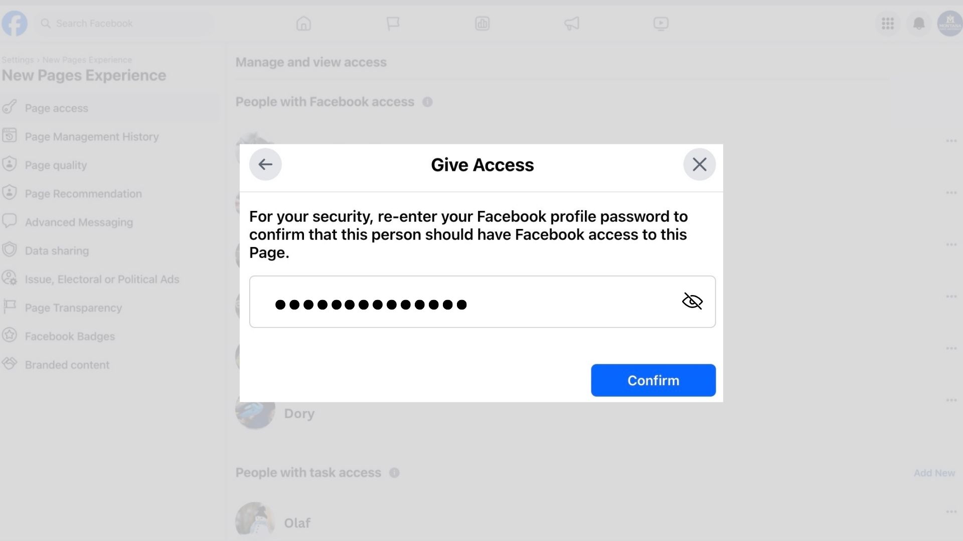 "facebook password" page displayed