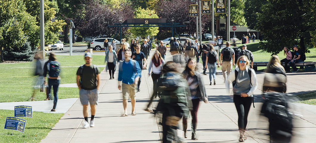 Students walking across campus