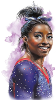 Simone Biles in leotard, turning with a smile