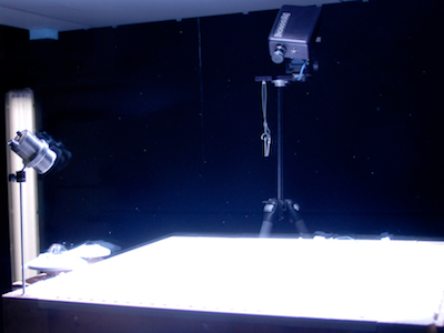 imaging and lighting equipment illuminating a snow sample in Subzero Lab