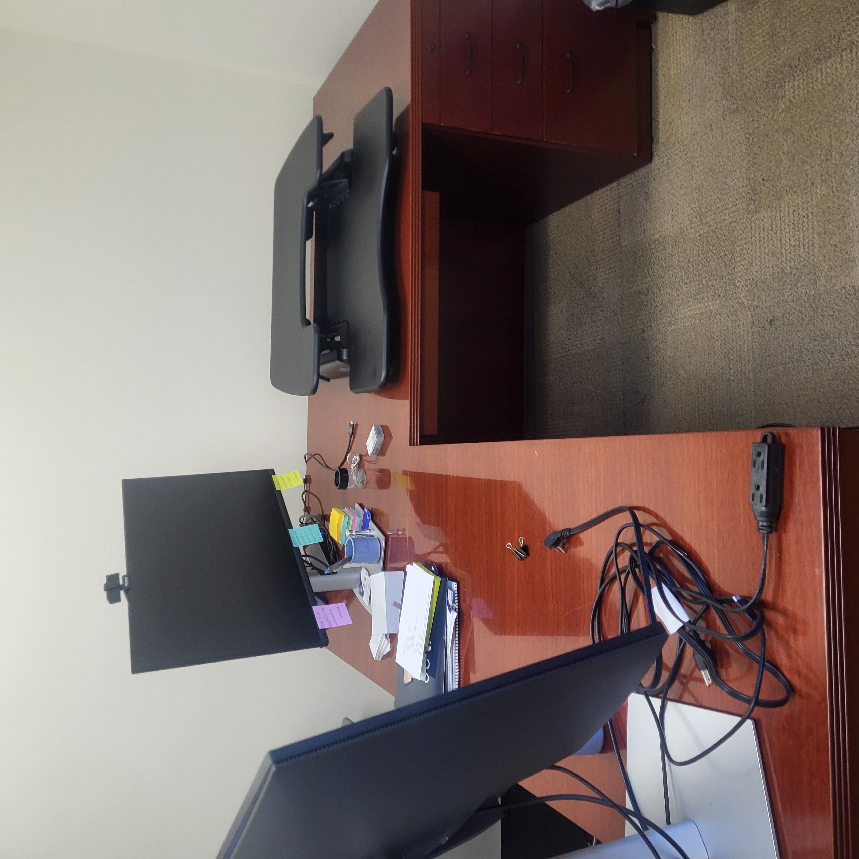 Cherry finish wood l-shaped desk