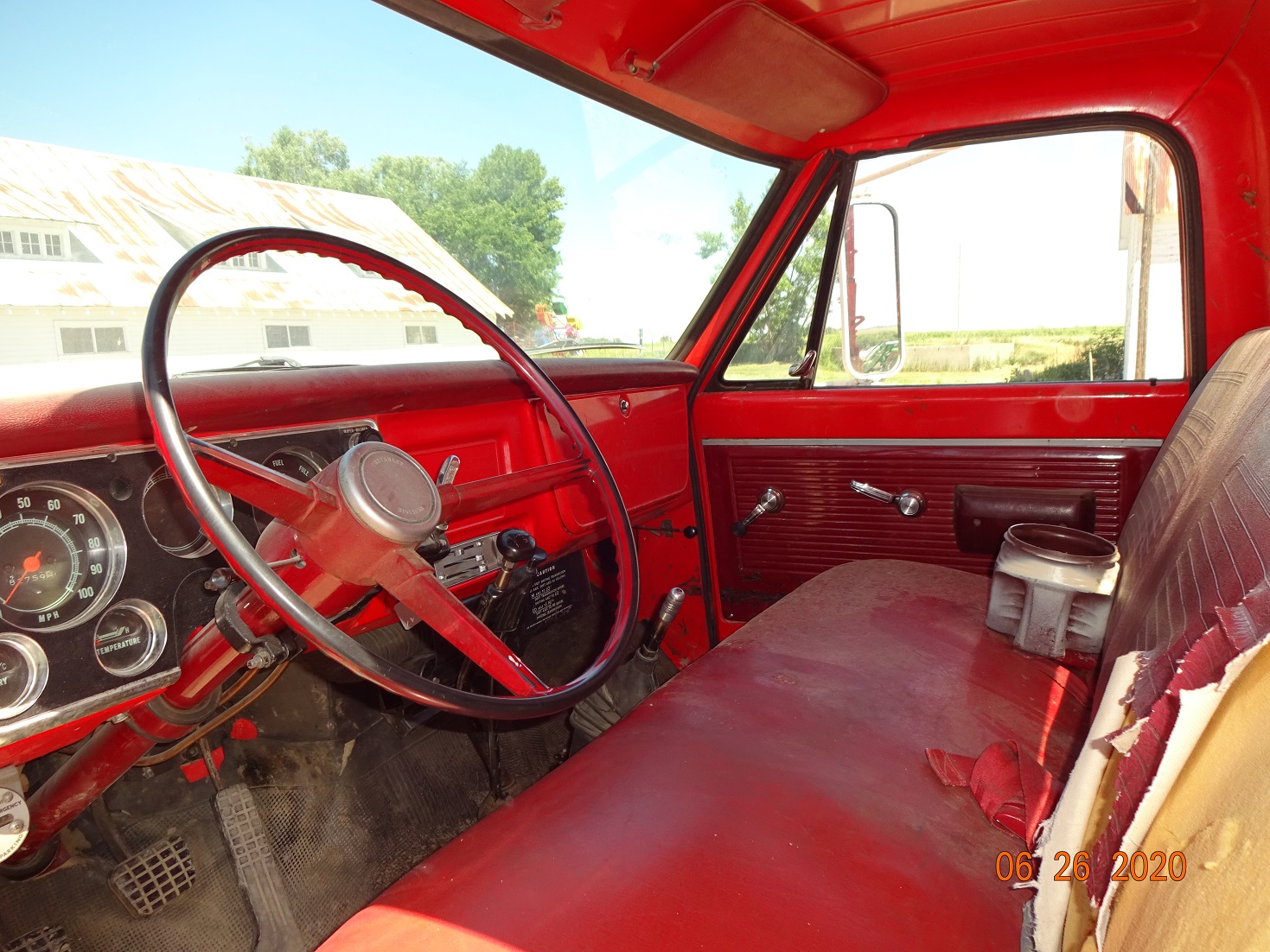 Interior of front seat of farm truck