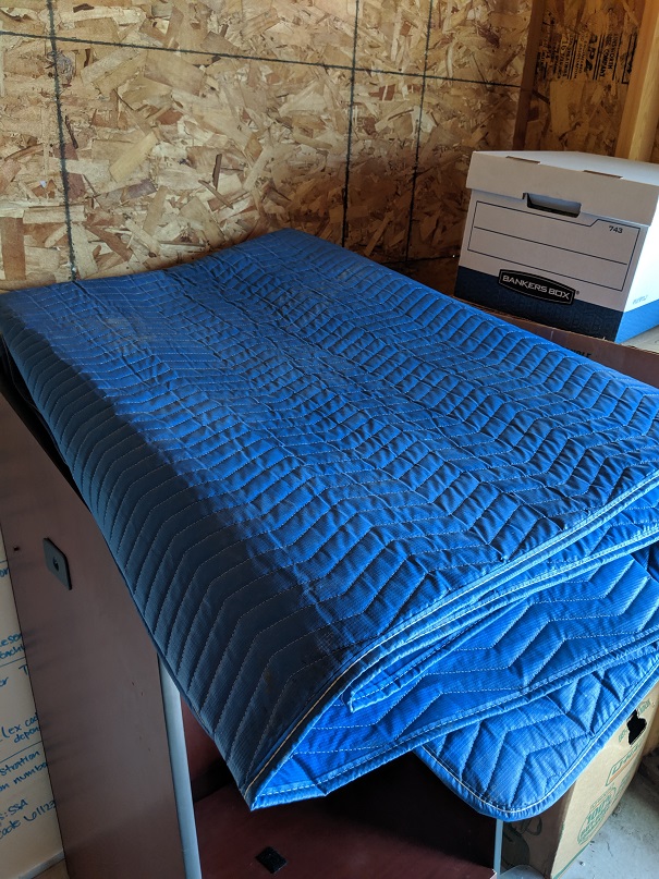 Blue padded cargo elevator lining
