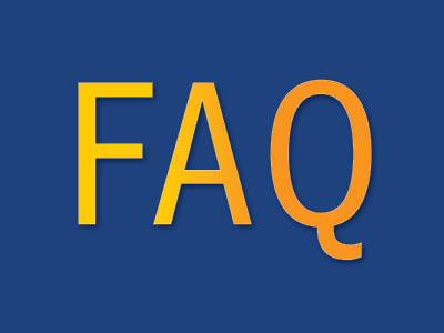 Blue box with FAQ in yellow, click to read the FAQs