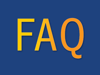 Blue box with FAQ written in yellow. Provides link to FAQ page