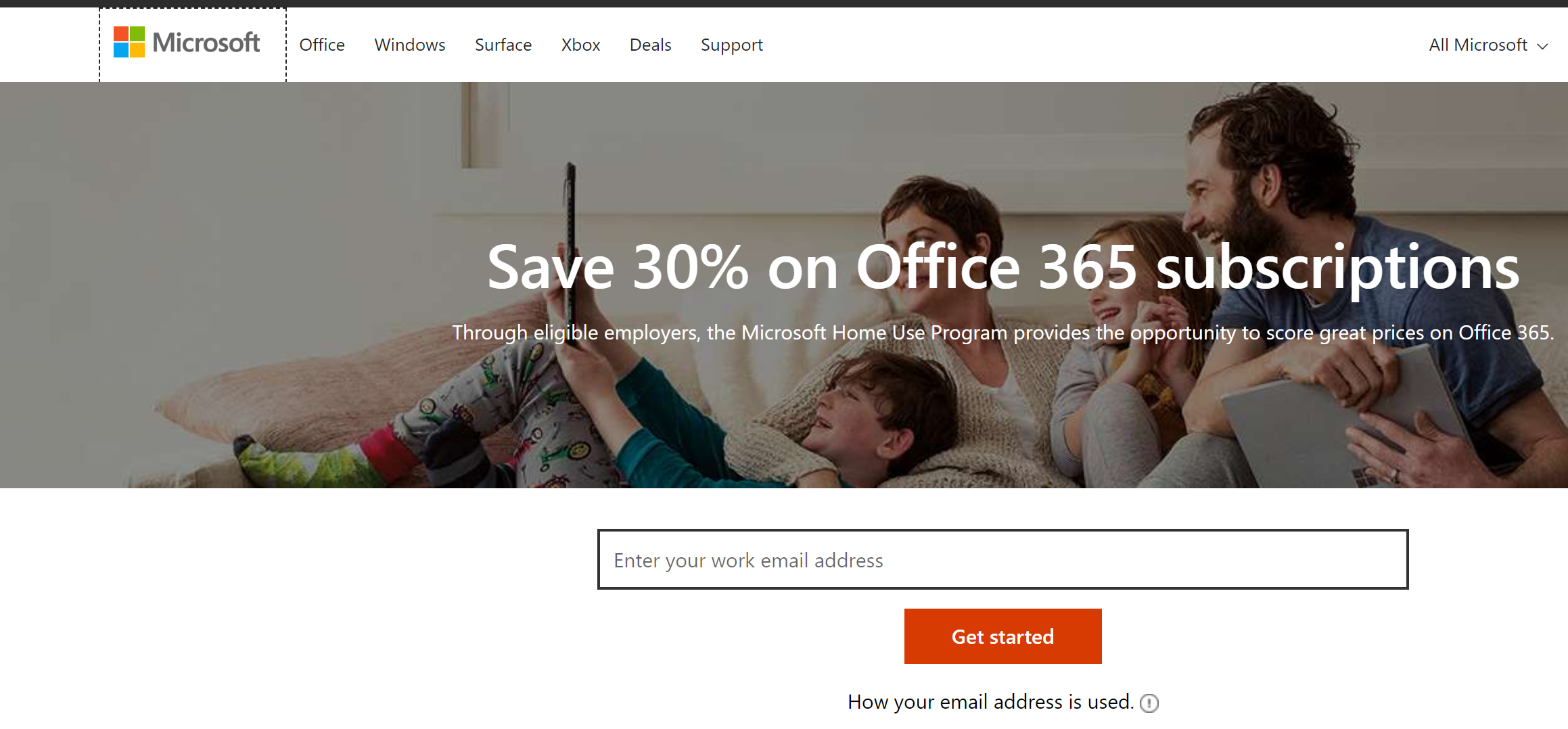 Family on couch using Office 365 prodcuts, 30% off normal subscription price