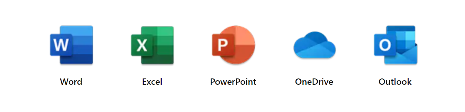Microst Application Icons Word, Excel, Power Point, One Drive, Outlook 