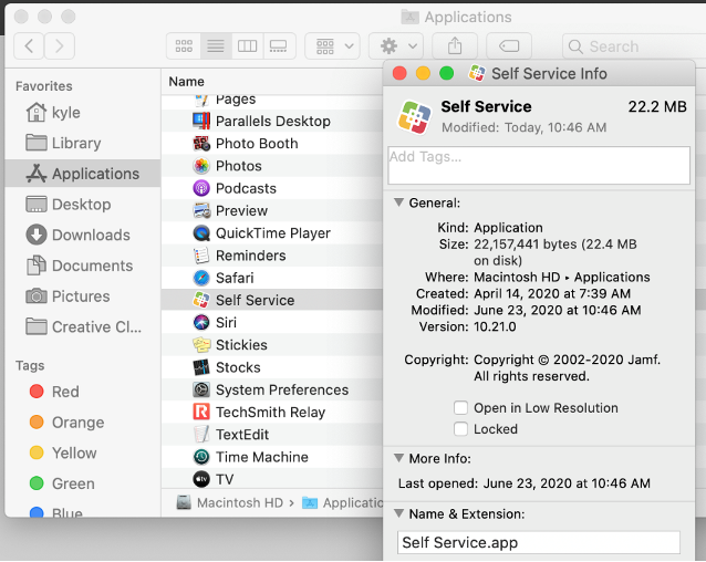 MacOS applications folder view