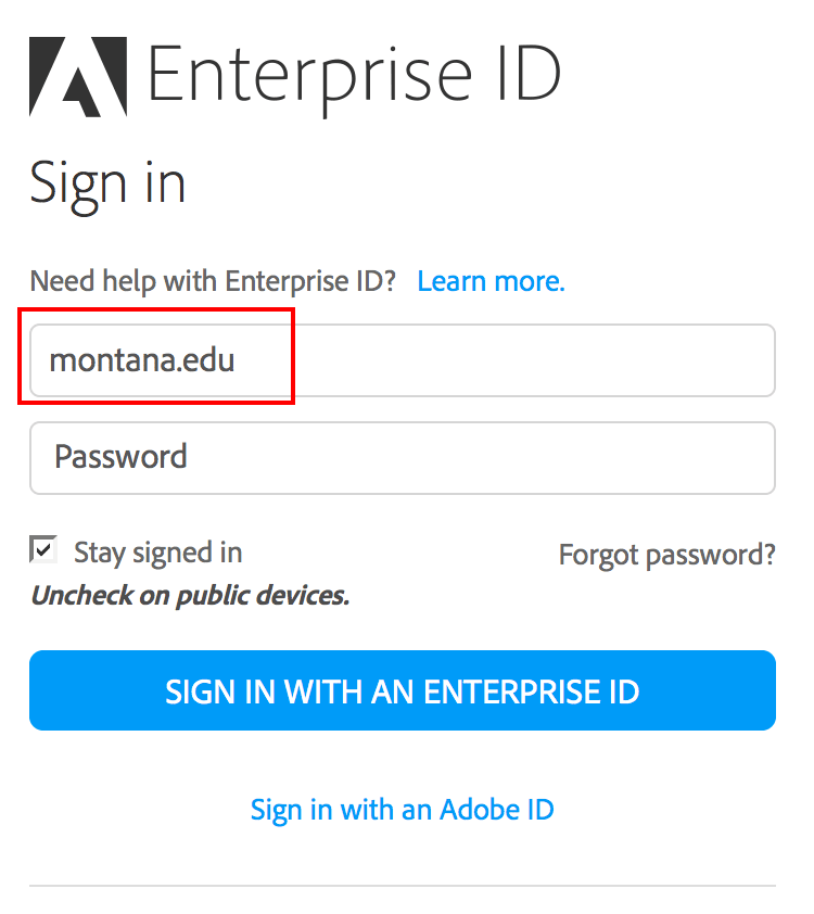 image of Enterprise ID login fields.