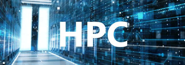 HPC logo with datacenter background