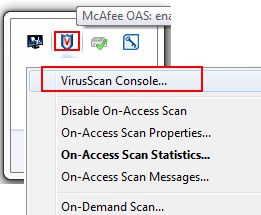 Status bar with McAfee Icon located at the top of computer screen in upper right