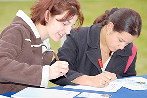 Students working on worksheets