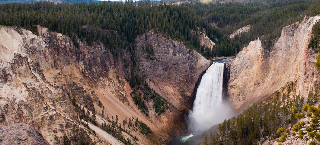 A waterfall in a canyon