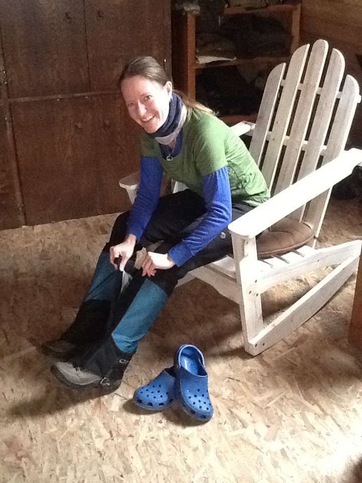 molly in chair changing shoes