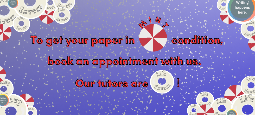 Blue/ snowy background with text saying, "TO get your paper in MINT condition, book an appointment with us. Our tutors are Life Savers!"