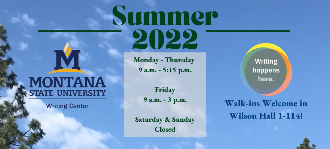 Writing Center Summer 2022 Schedule